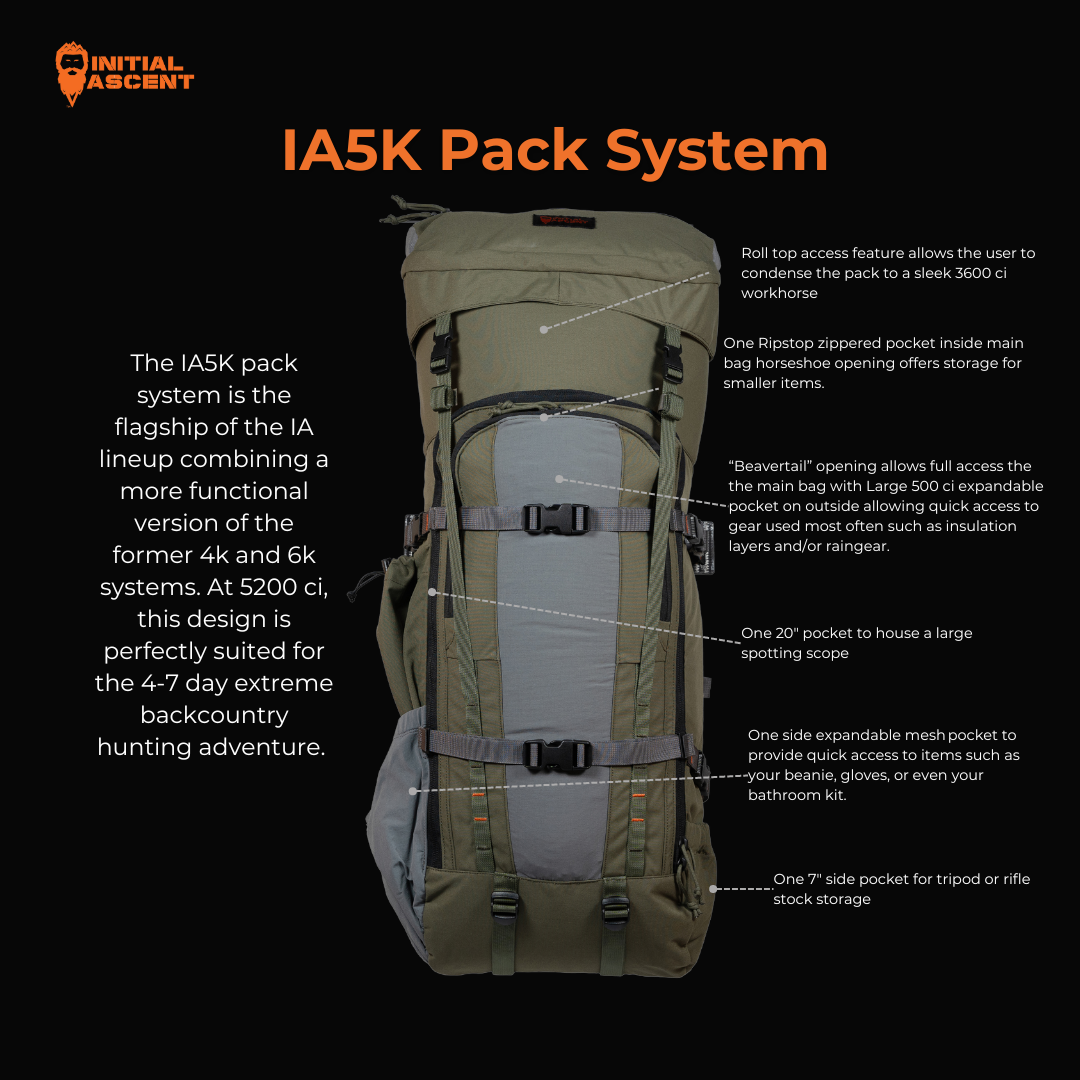 Backcountry Hunting Backpack - IA5K Bag Only – Initial Ascent Backcountry Hunting Backpack - IA5K Bag Only – Initial Ascent